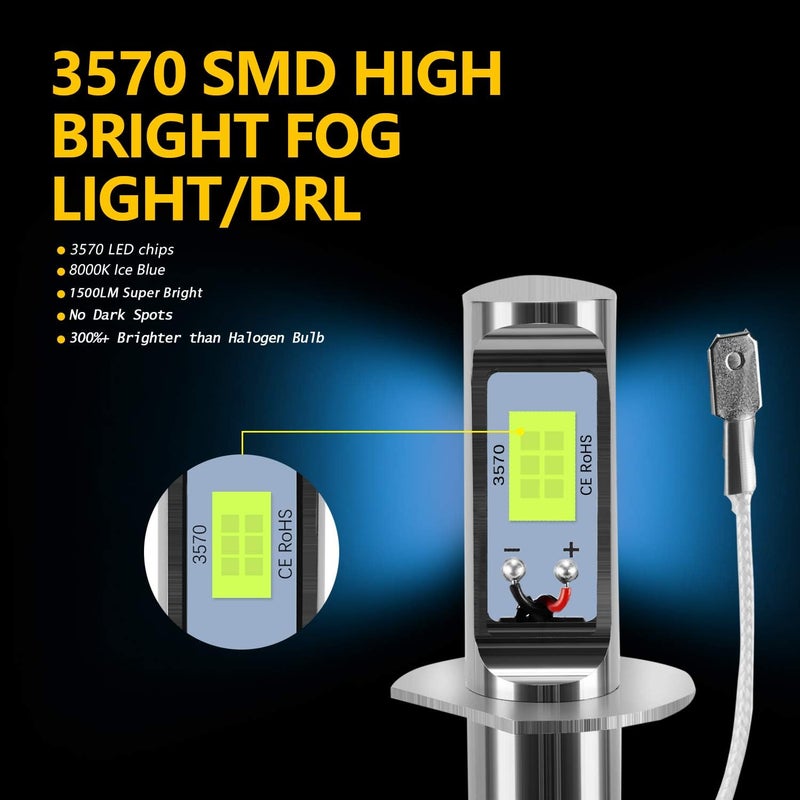 AUXLIGHT مصابيح ضباب LED H1 DRL، 3000 لومن مصابيح استبدال ساطعة للغاية للسيارات والشاحنات، أزرق جليدي - Image 5